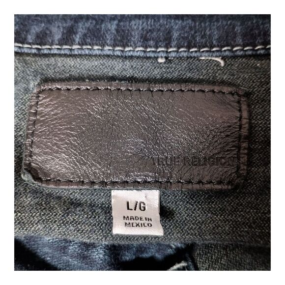 True Religion Trucker Denim Jeans Jacket Blue Men's Large - Picture 3 of 8